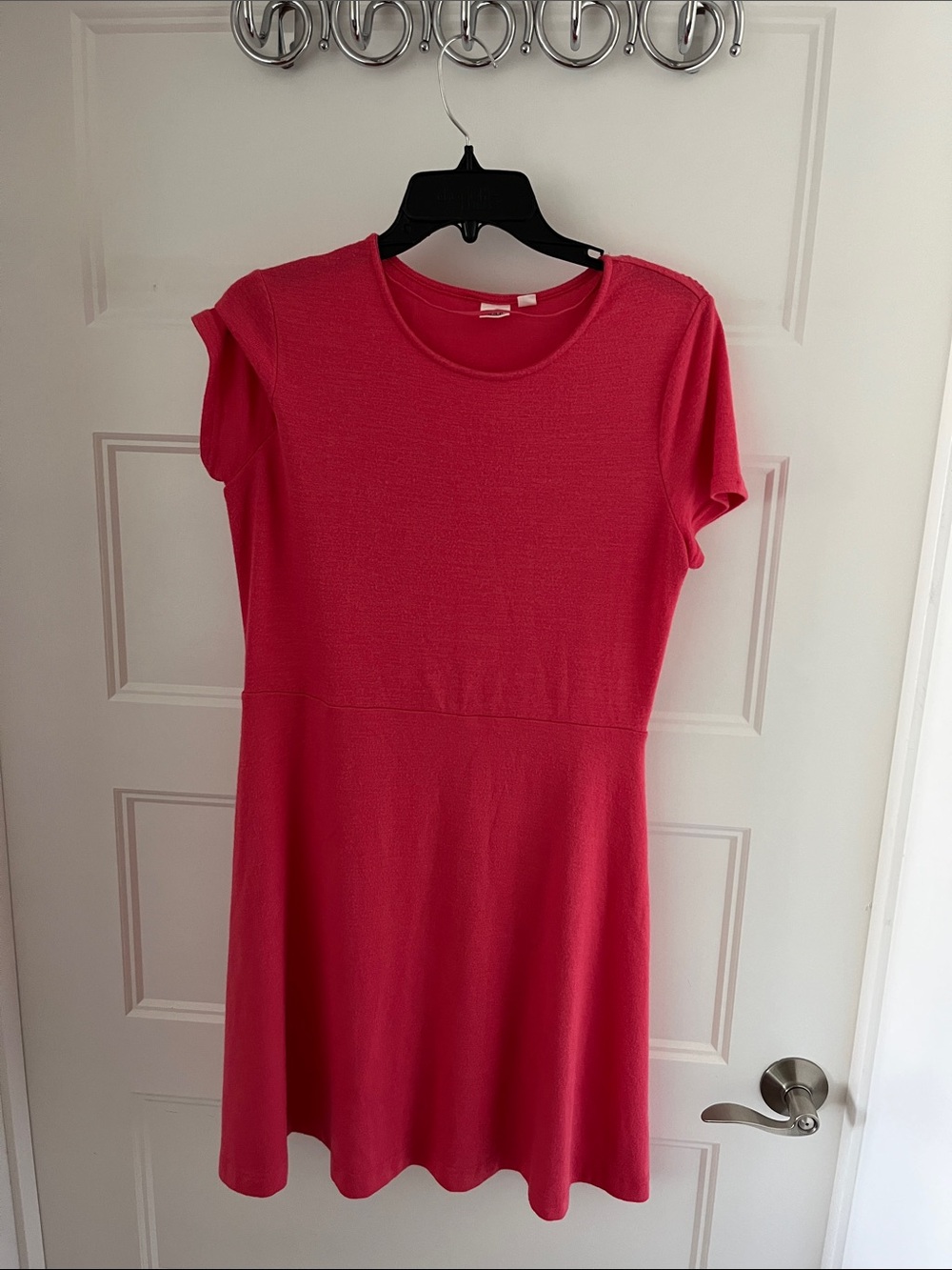 GAP Short Sleeve Fit-and-Flare Dress in Vibrant Pink